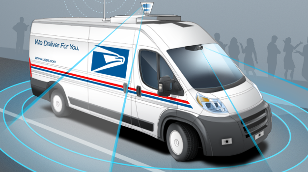 Plotting a path for self-driving postal delivery vehicles